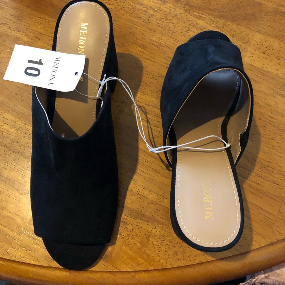 Open Toe and Back Black Wedges